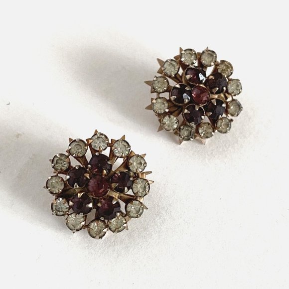 Rhinestone Flowers Two Tone Scatter Brooch Pin Pair UnSigned Prong Set Vintage - Picture 3 of 11